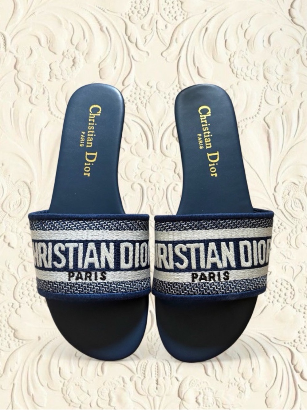 Dior Navy and White Christian Dior Slide Sandals - Picture 2 of 3